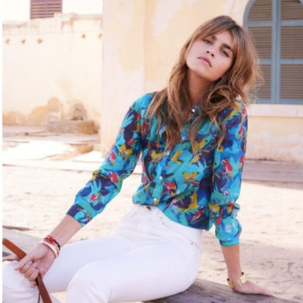 Sezane X G. Kero collab Pierro silk shirt Green Parrot Jungle size 34/2